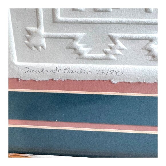 Vtg Signed Jane Billman Southwestern Pottery Cactus Embossed Art Print Oak Frame - Picture 8 of 8